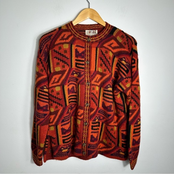 Sumac Alpaca by Perez Southwestern Cardigan Sweater, Large, Orange Red - Picture 1 of 10